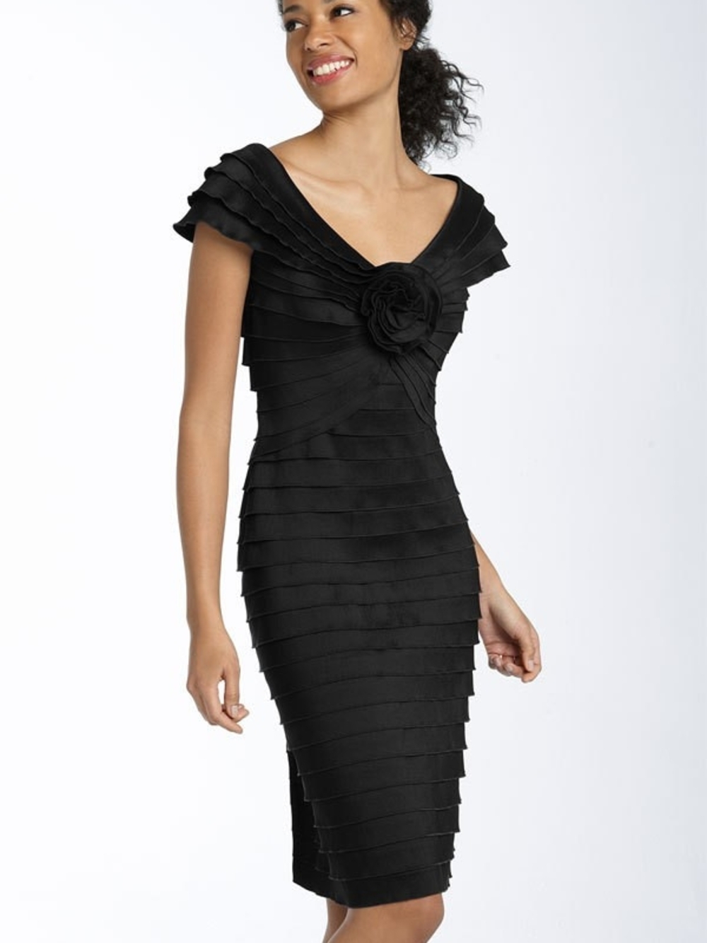 Tadashi Shoji Rosette Shutter Pleat Sheath Dress Size 12